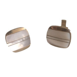 VTG Mother of Pearl Square Gold Tone Large Cufflinks